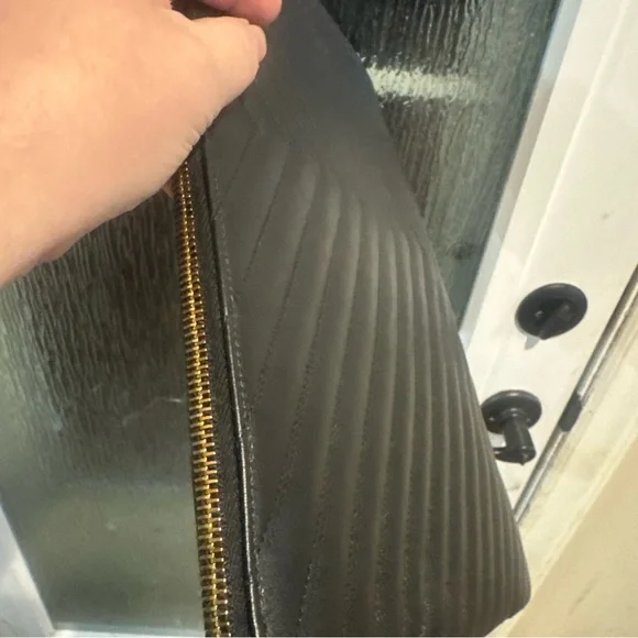 Yves Saint Laurent Black Sizable Clutch with detachable wristlet with gold YSL. - Picture 7 of 16